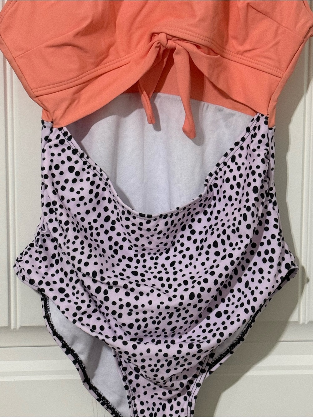 Coral Tie-Front One-Piece Swimsuit with Spot Print - Picture 2 of 6